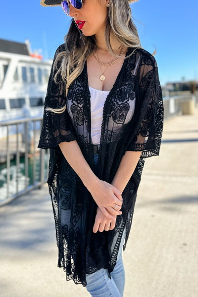 Floral Lace Sheer Dressy Kimono Cardigan Cover Up