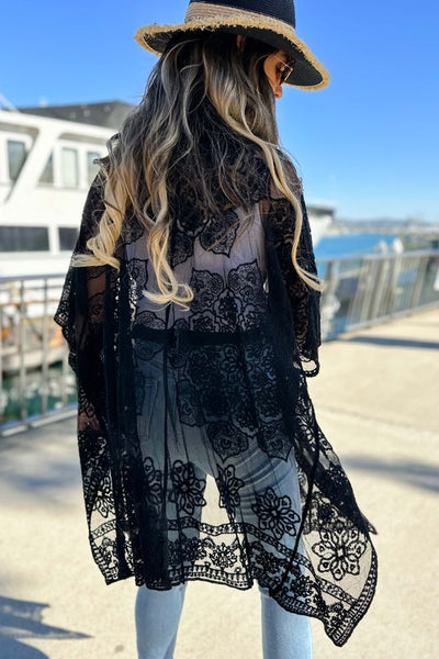 Floral Lace Sheer Dressy Kimono Cardigan Cover Up