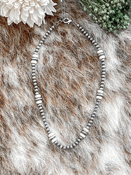 Turquoise Disk And Silver Navajo Inspired Pearl Choker