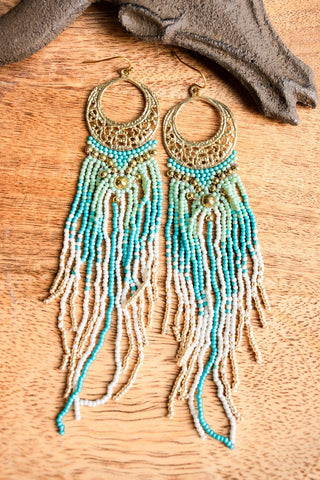 Gold Seed Bead Fringe Earrings