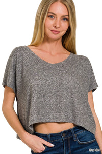 Soft V-Neck Drop Shoulder Cropped Top