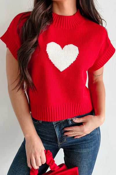 Heart Cropped Short Sleeve Sweater