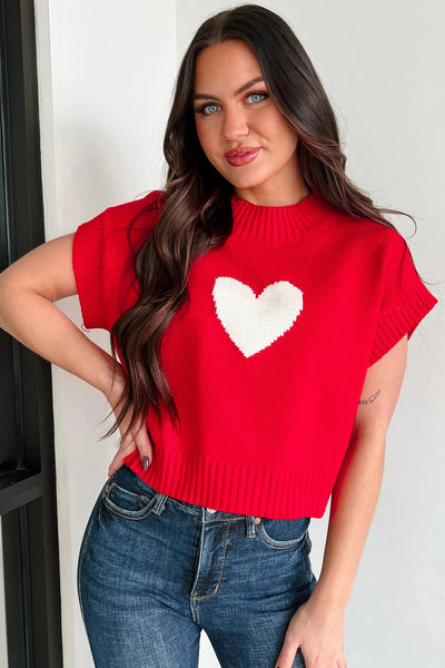 Heart Cropped Short Sleeve Sweater