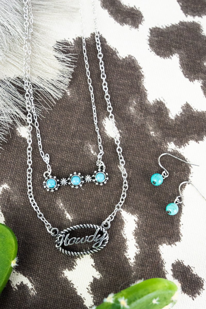 Turquoise Howdy Layered Necklace And Earring Set