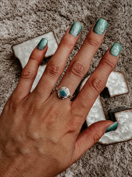 Flower Genuine Turquoise Ring