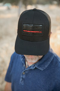 Black With Thin Red Line Black Flag Mesh Hat