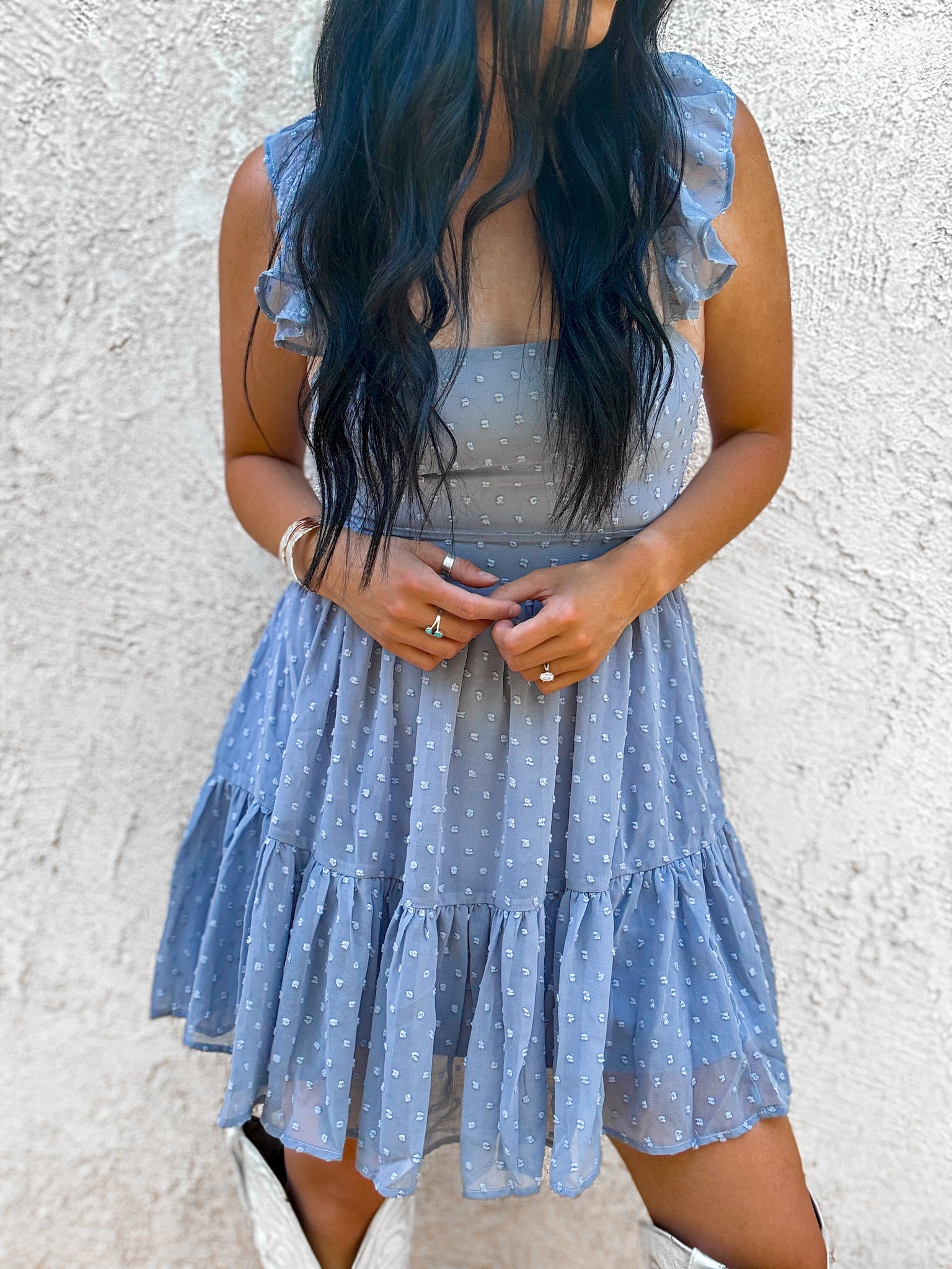 Ruffle Shoulder Lace Up Mini Dress