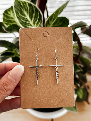 'FAITH' Cross Earrings