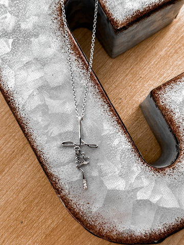 Crystal Faith Script Cross Necklace