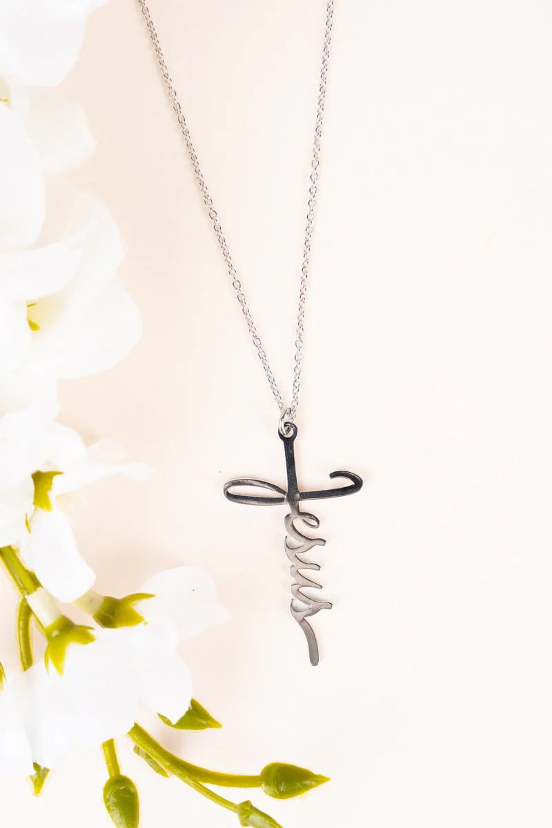 Jesus Script Cross Necklace