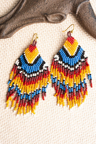 Sunrise Seed Bead Southwestern Fringe Earrings