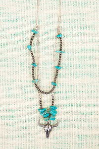 Steer Turquoise Silver Pearl Layered Necklace