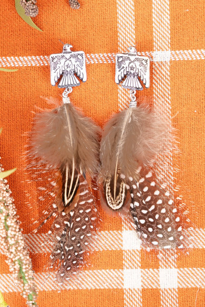 Silvertone Thunderbird Feather Earrings