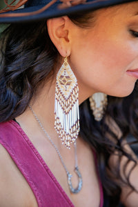 Western Aztec Seed Fringe Bead Earrings