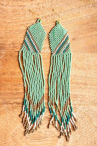 Creek Mint Seed Bead Fringe Earrings