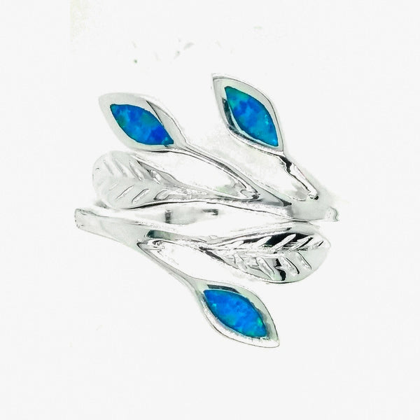 Sterling Silver Opal Adjustable Leaf Ring