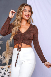 Cropped Ruched Front Knit Top
