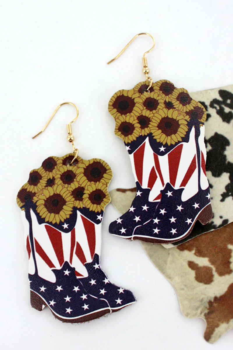 Sunflower Patriotic Cowboy Boot Earrings