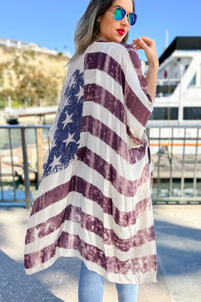 Vintage American Flag Printed Kimono Cardigan