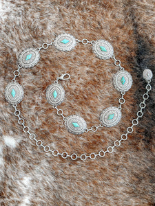 Concho Chain Belt With Turquoise Stone