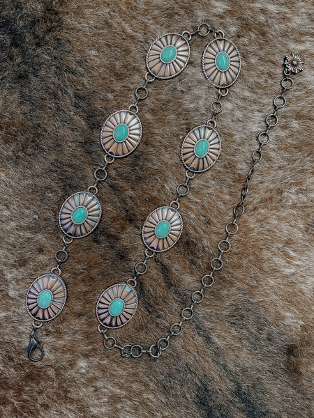 Silver Western Turquoise Oval Stone Chain Belt