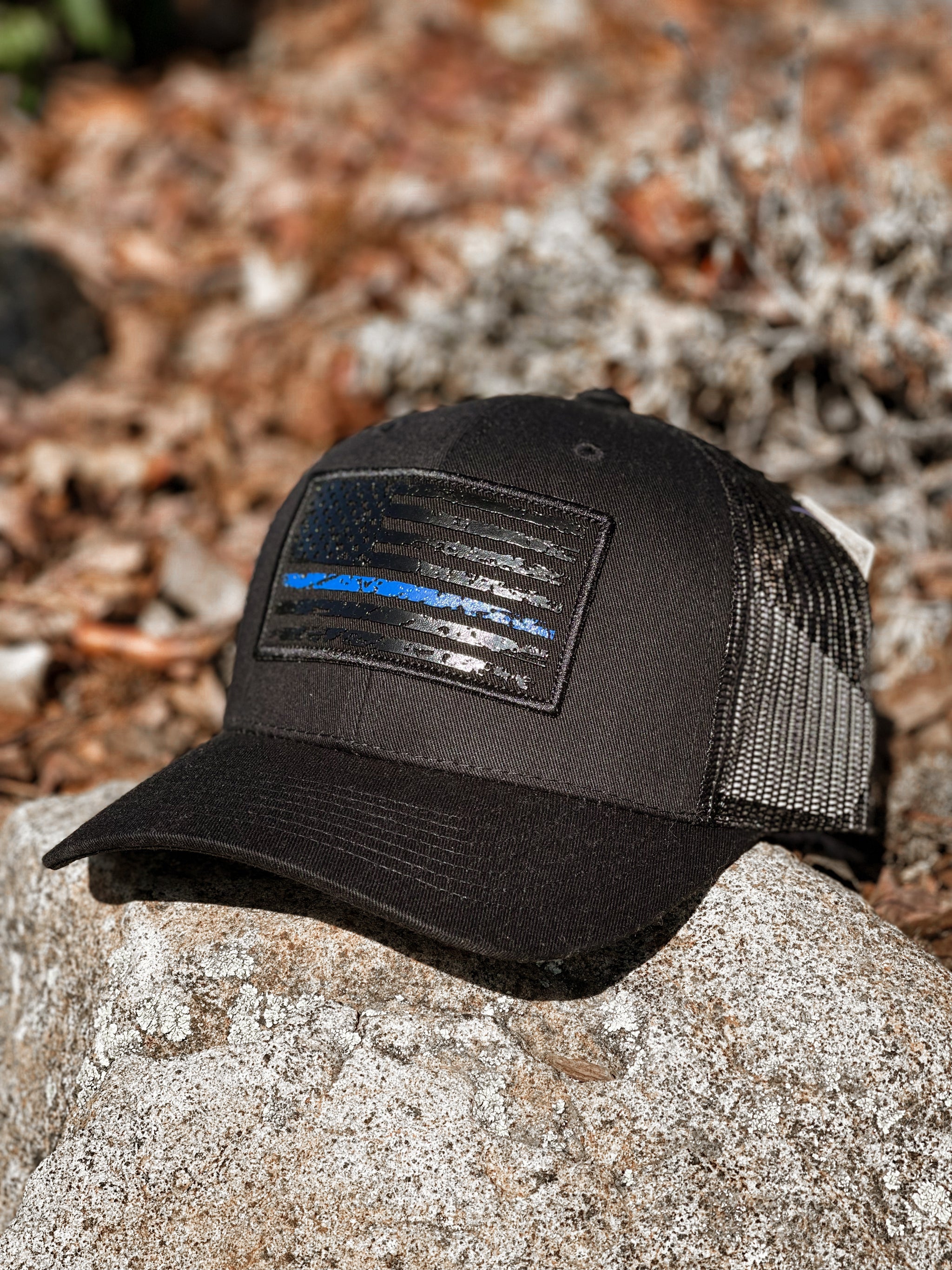 Black With Thin Blue Line Black Flag Mesh Cap