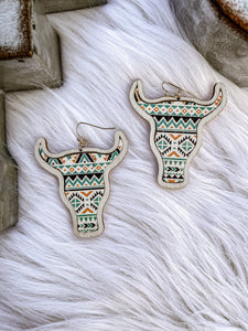 Sahara Sky Wood Steer Head Earrings