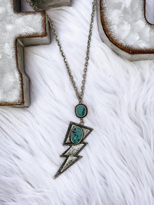 Turquoise And Silvertone Lightning Bolt Necklace