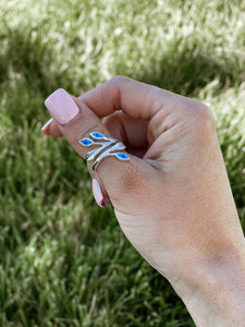 Sterling Silver Opal Adjustable Leaf Ring