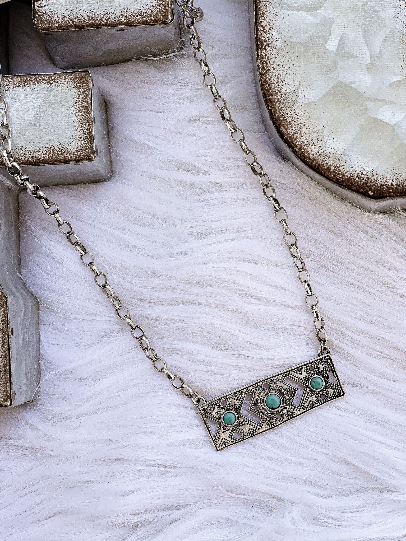 Turquoise Creek Silvertone Necklace