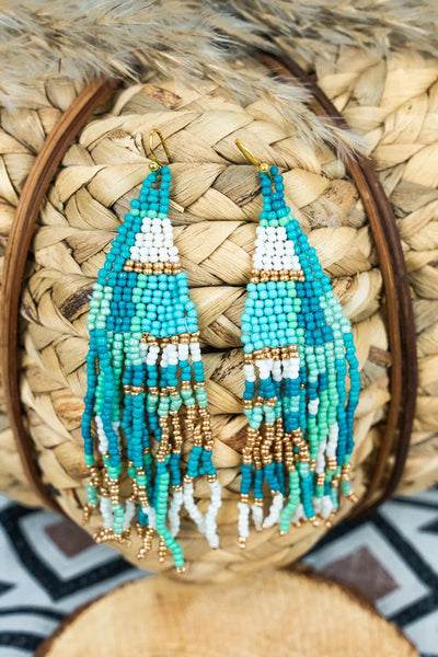 Turquoise Fringe Seed Bead Earrings