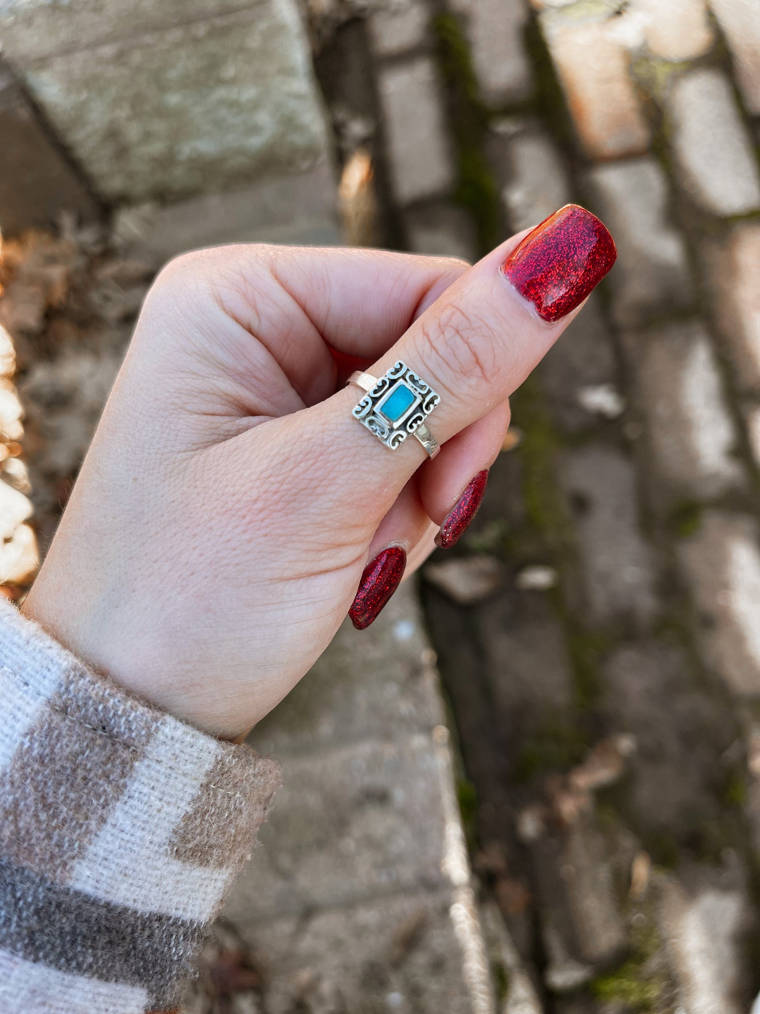 Square Genuine Turquoise Ring