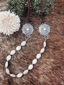 White Beaded  Double Concho Cord Necklace