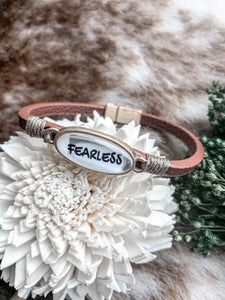 Fearless Bubble Oval Brown Faux Leather Magnetic Bracelet