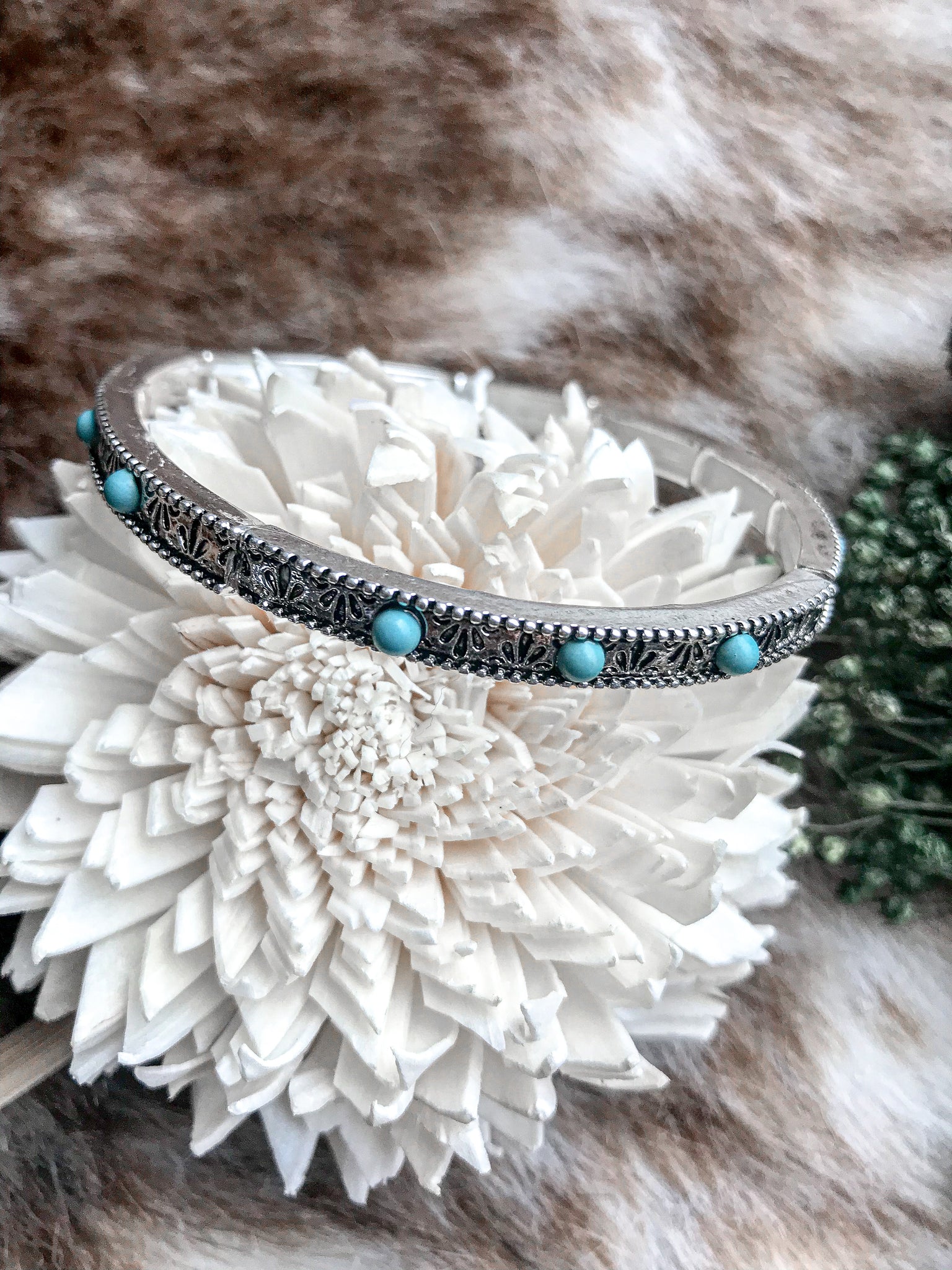 Turquoise And Silvertone Stretch Bracelet