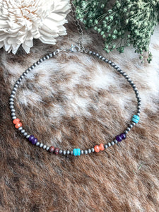 Turquoise Beaded Silver Navajo Inspired Pear Choker