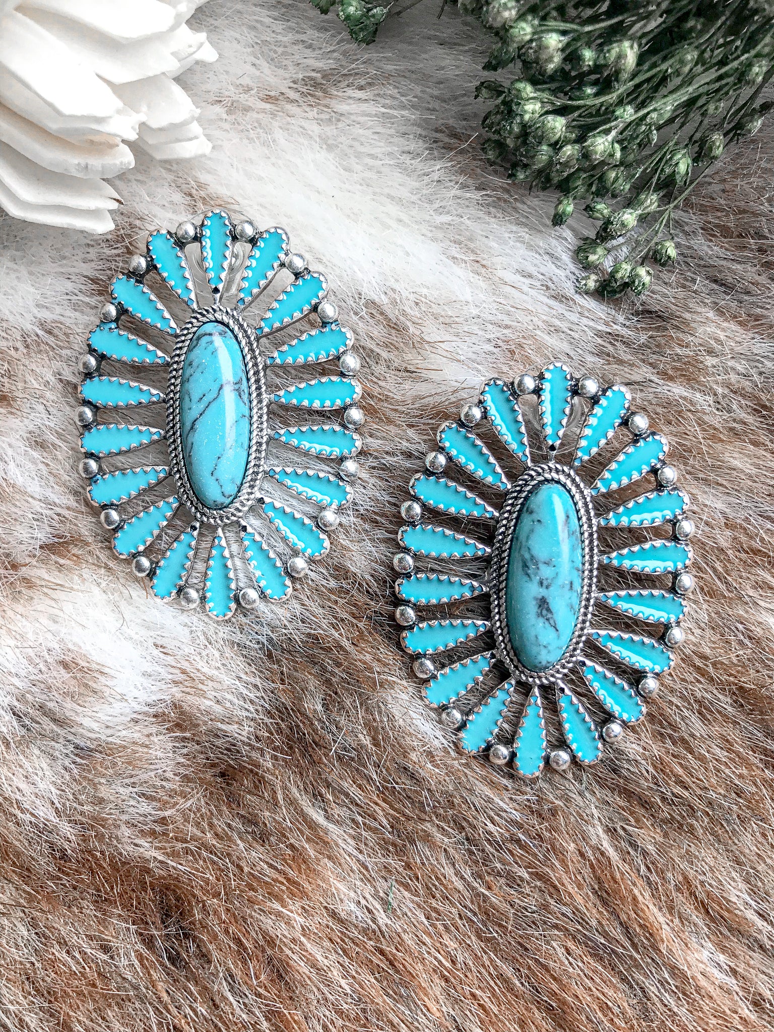 Turquoise Concho Spring Earrings