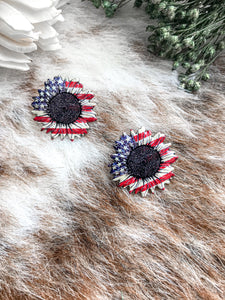 American Flag Sunflower Stud Earrings