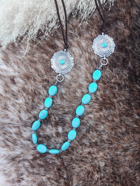 White Beaded  Double Concho Cord Necklace