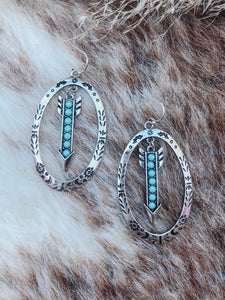 Turquoise Bead Dangling Arrow Oval Hoop Earrings