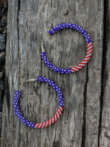 Patriotic Seed Bead Hoop Earrings