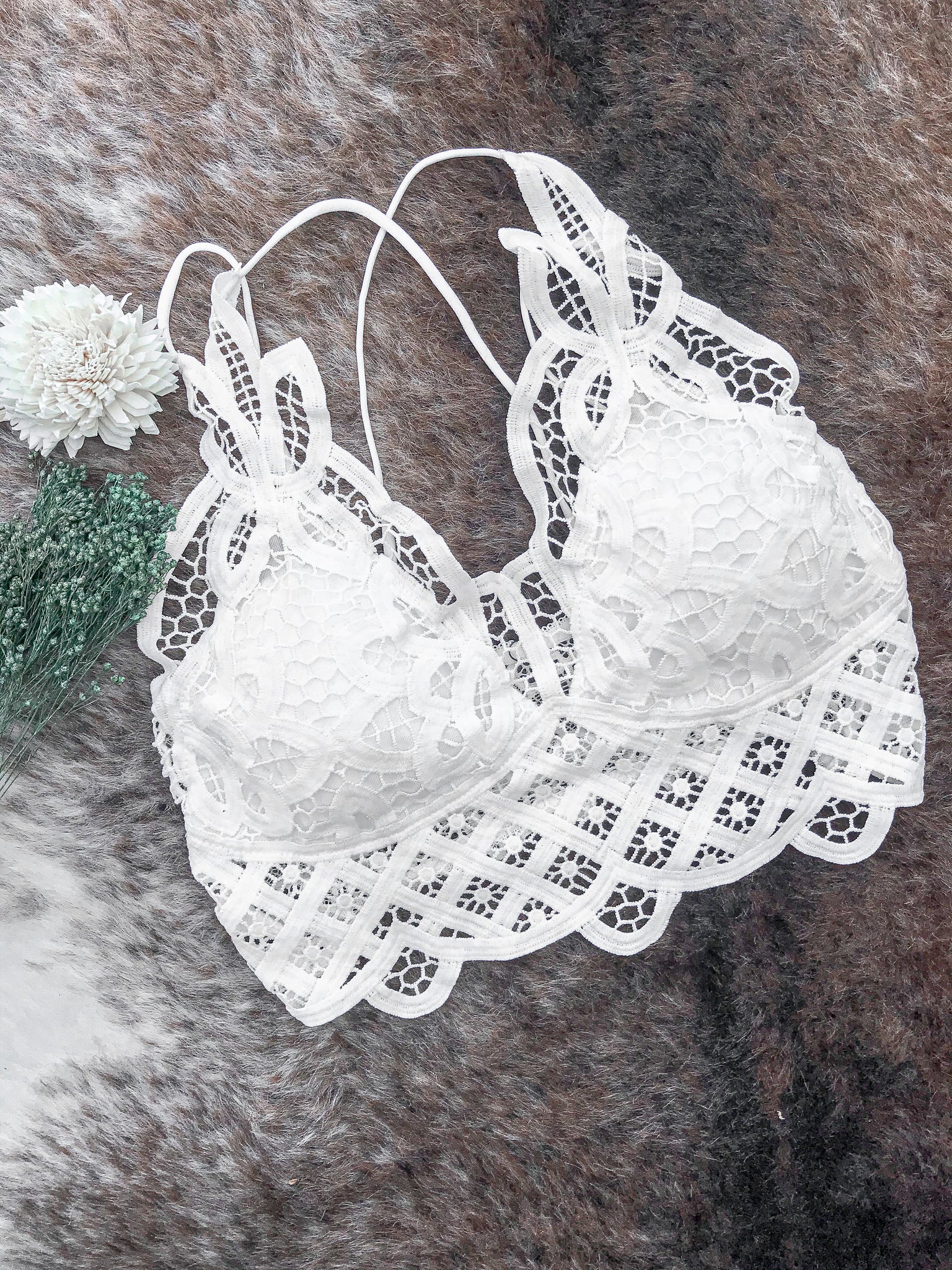Padded Crochet Lace Bralette with Double Straps