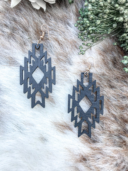 Black Wood Aztec Diamond Earrings