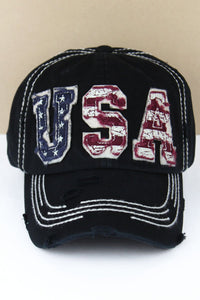 Distressed Black Patriotic USA Hat