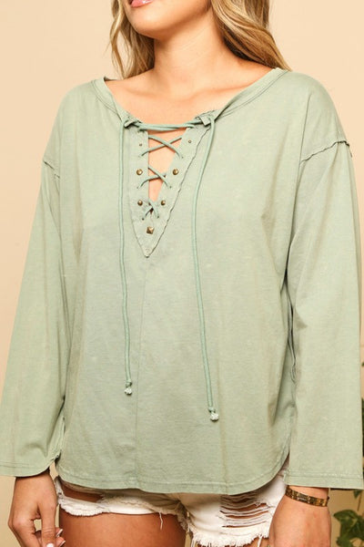 Lace Up Long Sleeve Top