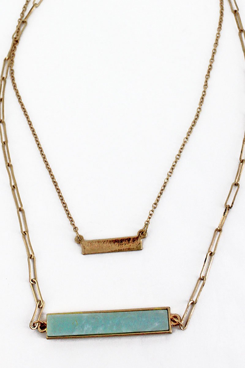 Amazonite Stone Bar Layered Gold-tone Necklace