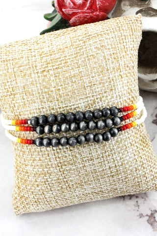 Roca Natural And Silver Bead Bracelet Trio