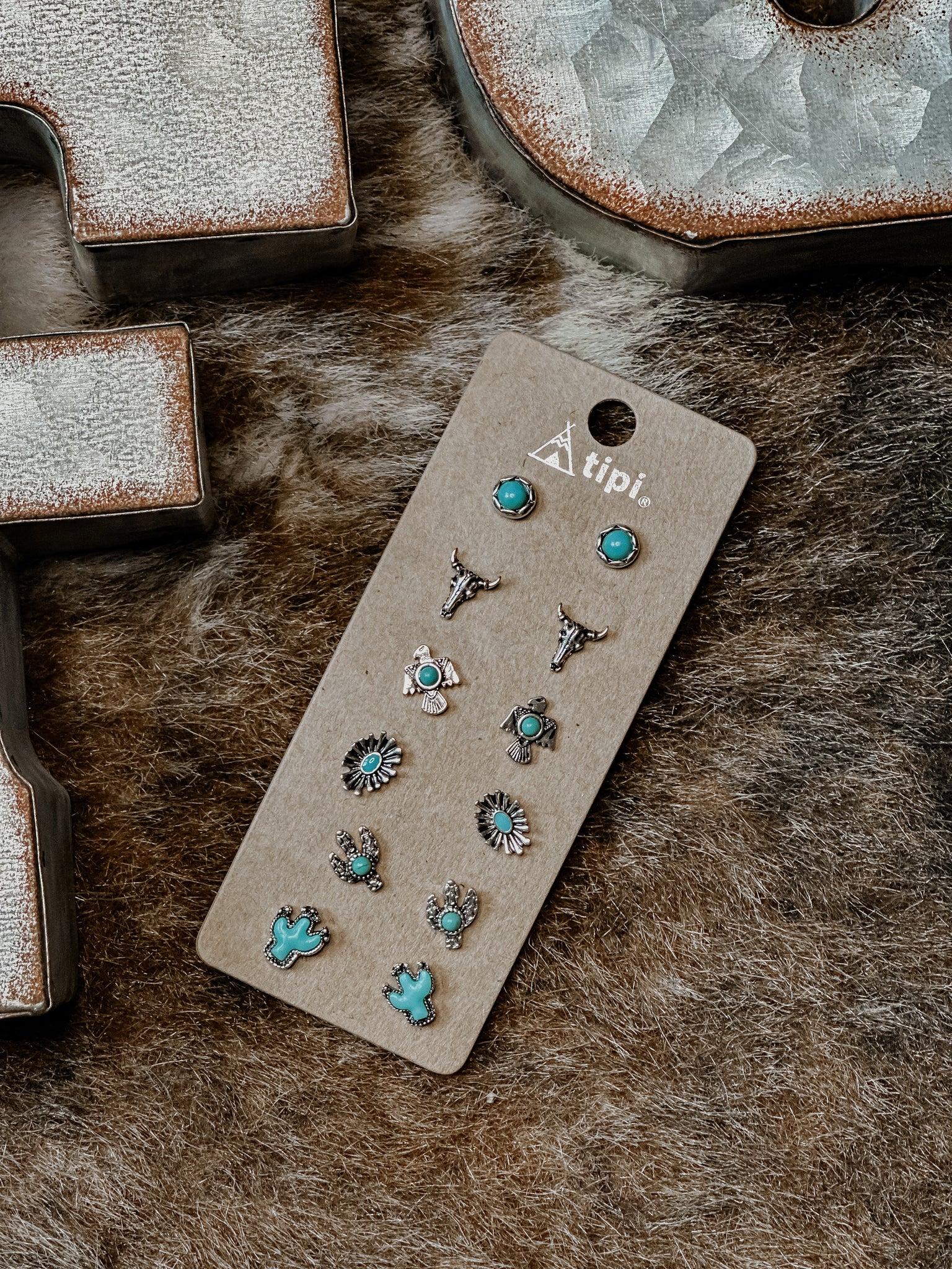 Turquoise Chattahoochee Stud Earrings 6 Pair Set