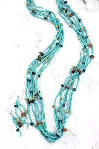 Walden Springs Turquoise Seed Bead Necklace And Earring Set