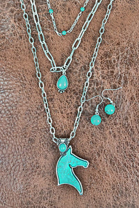 Turquoise Layered Horse Necklace Set